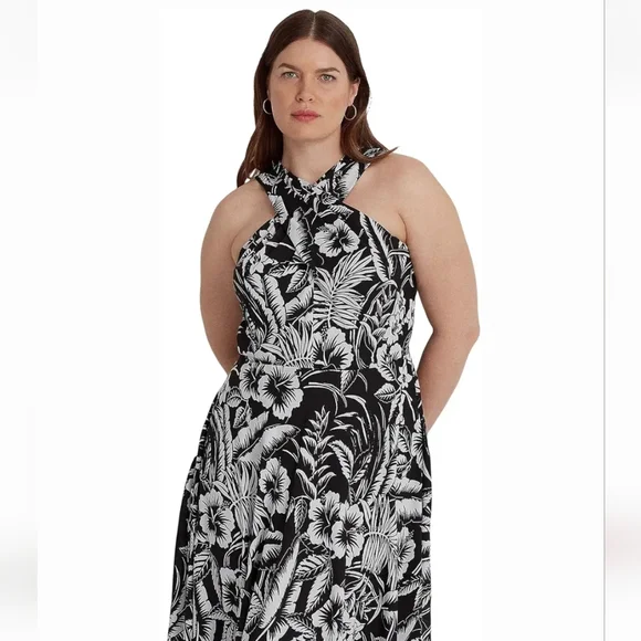 LAUREN Ralph Lauren Plus Size Floral Georgette Halter Dress